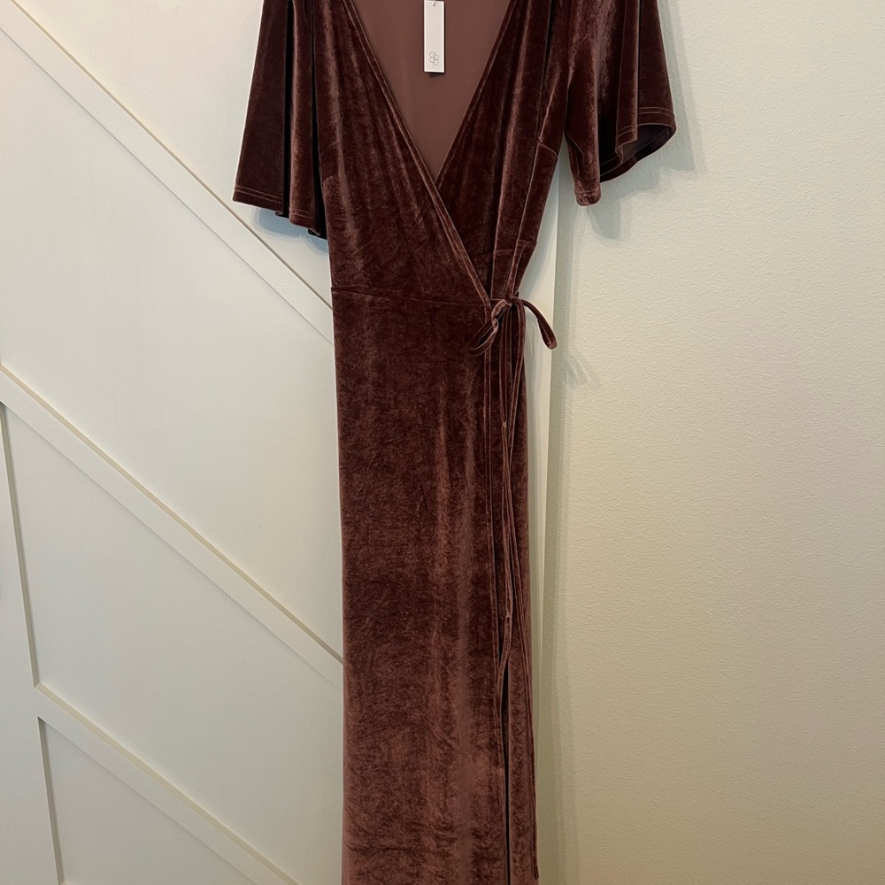 Baltic Born Brown Flutter Sleeve Wrap Maxi Dress